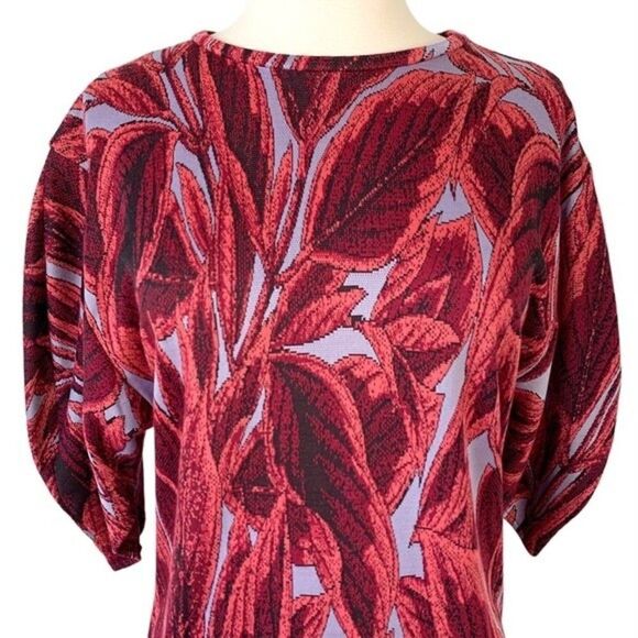 Zara Red Palm Leaf Print Jacquard Knit Dolman Sleeve Midi Dress NWT - Picture 3 of 8